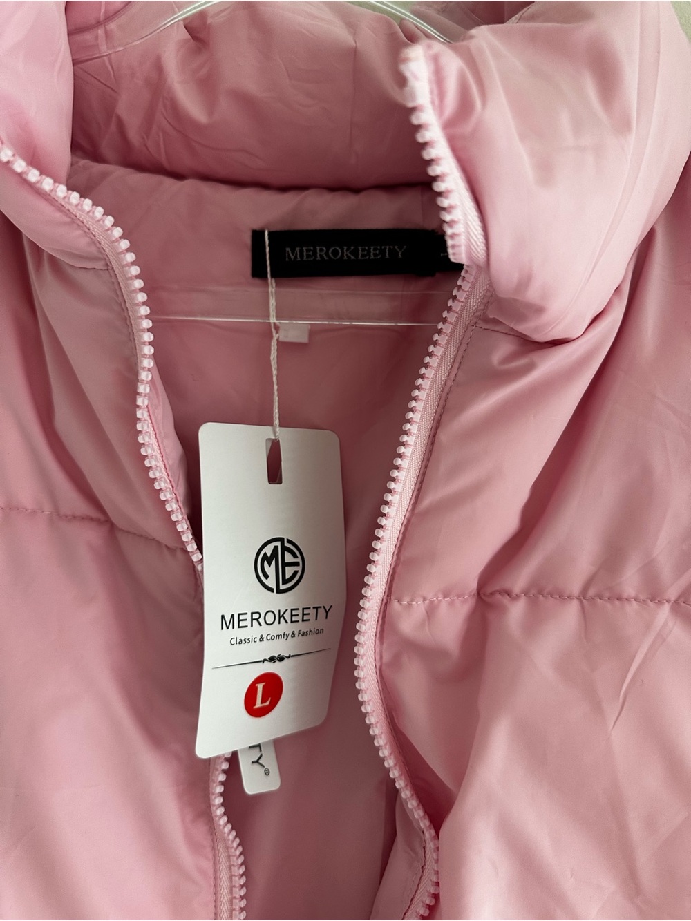 Light Pink Quilted Puffer Vest - Sleeveless Zip Front - Picture 3 of 3
